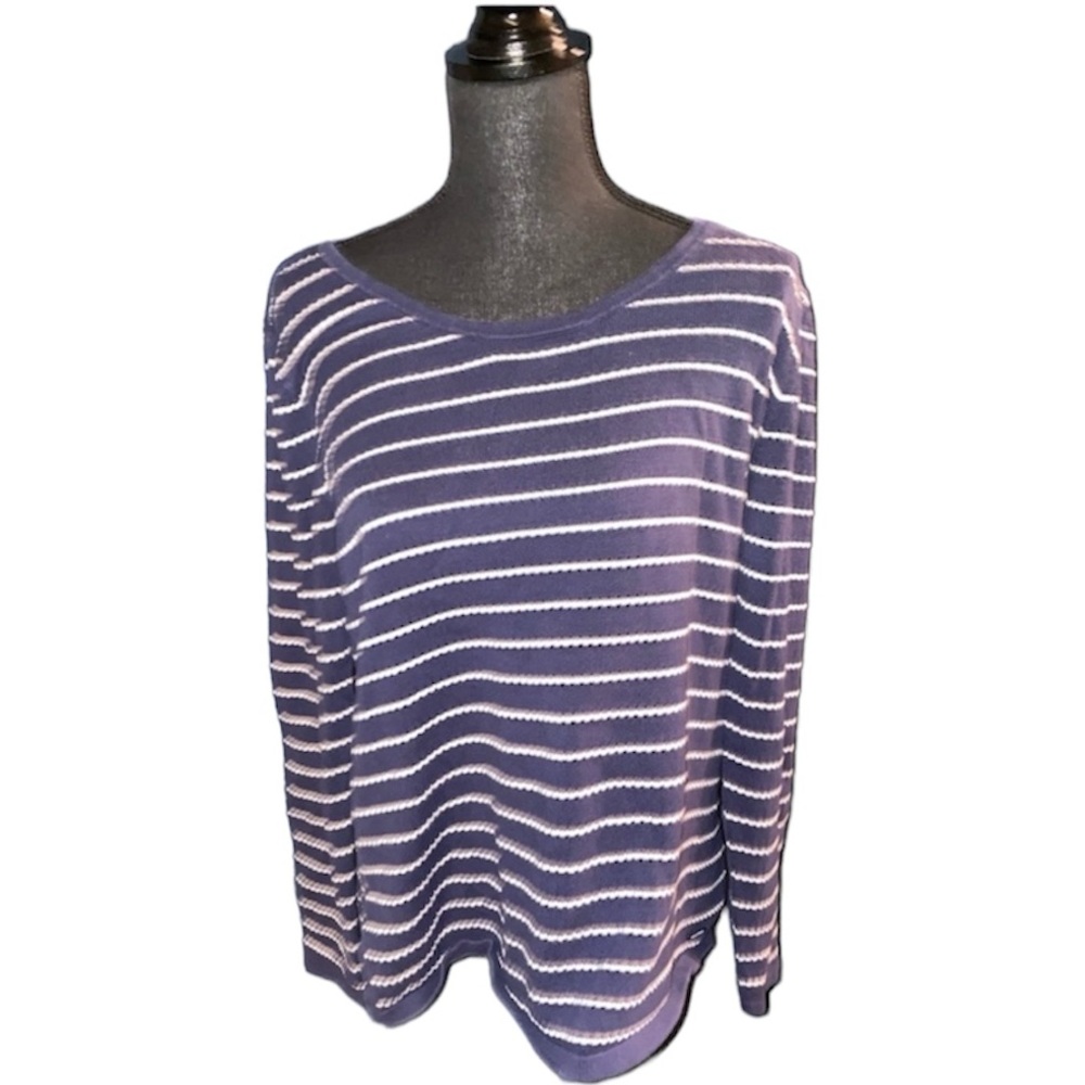 Nautica Women’s Blue & White Long Sleeve Stripped Tunic Top Size XL